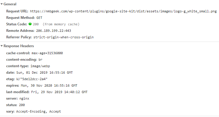 Headers Serving WEBP Image with a 1 Year Cache Control Policy
